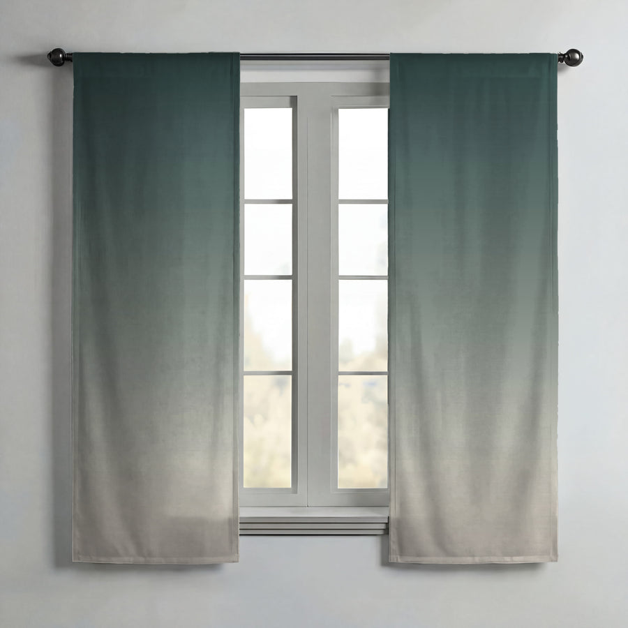Green Neutral Gradient Minimalist Pattern Window Curtains