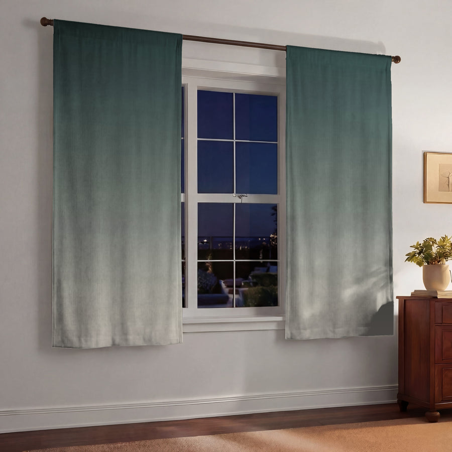 Green Neutral Gradient Minimalist Pattern Window Curtains