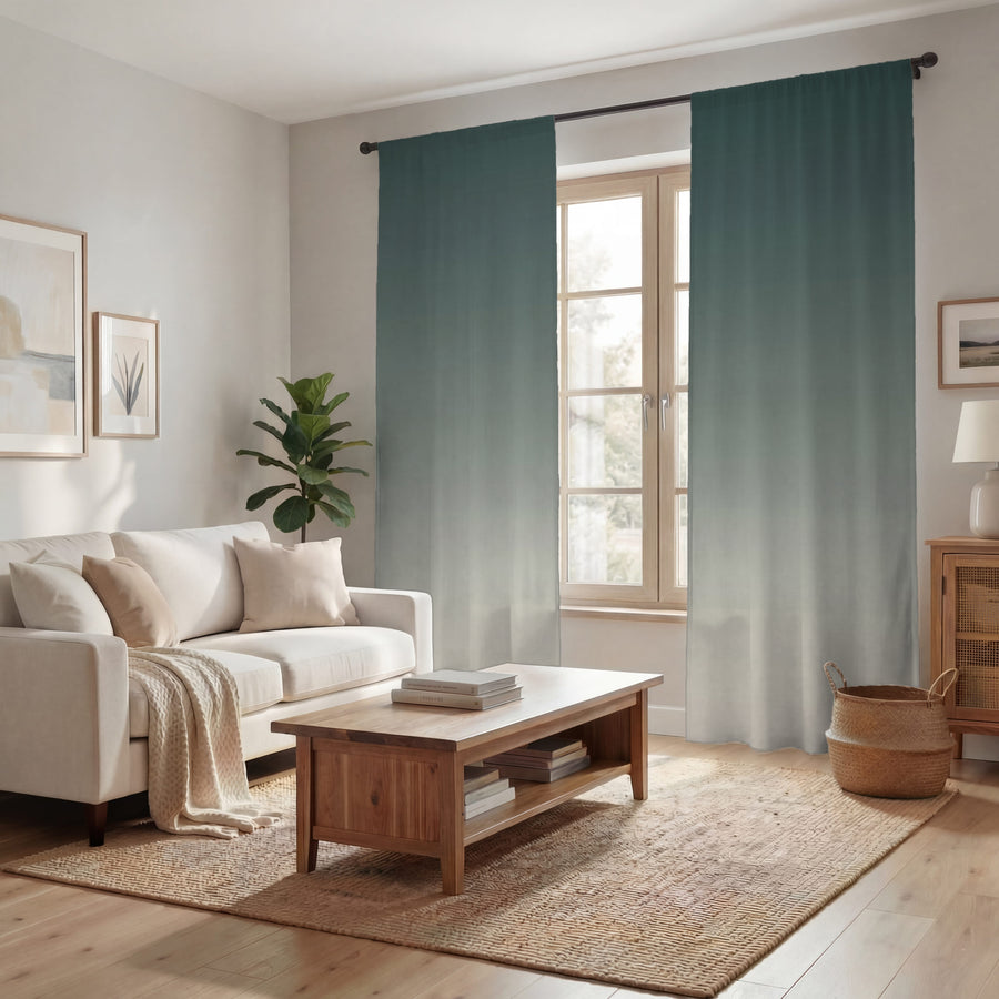 Green Neutral Gradient Minimalist Pattern Window Curtains
