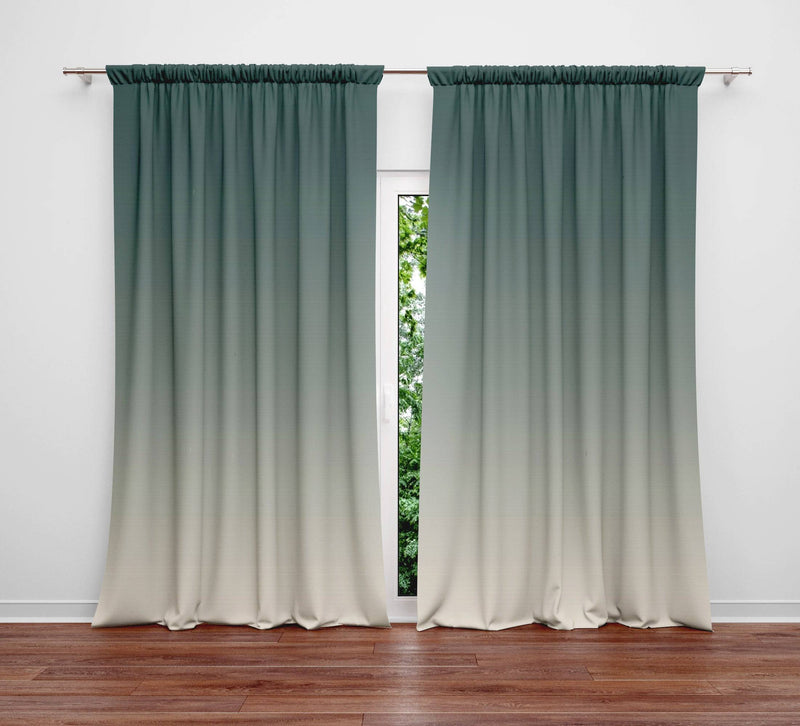 Green to Beige Ombre Gradient Window Curtains - Deja Blue Studios