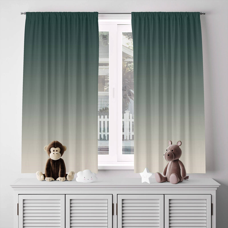 Green to Beige Ombre Gradient Window Curtains - Deja Blue Studios