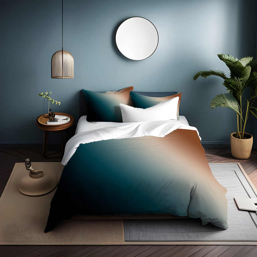 Teal and Brown Diagonal Gradient Pattern Duvet Cover