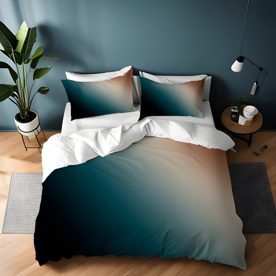 Teal and Brown Diagonal Gradient Pattern Duvet Cover