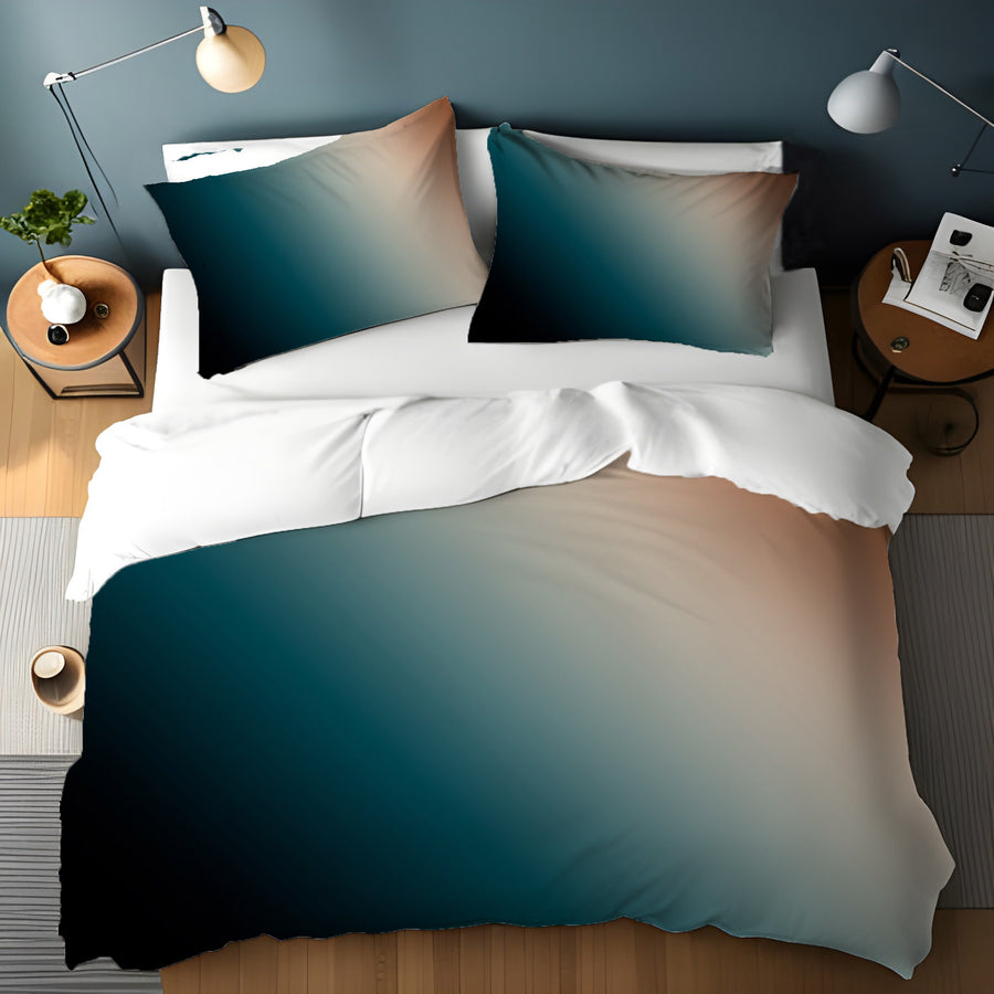 Teal and Brown Diagonal Gradient Pattern Duvet Cover