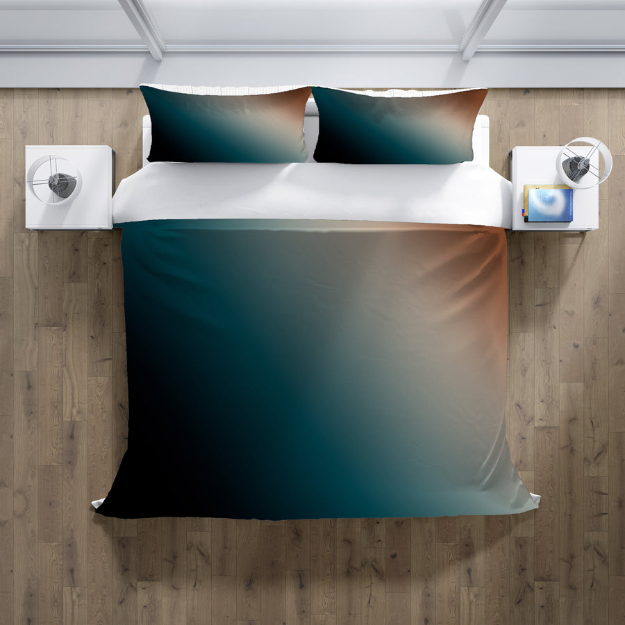 Teal and Brown Diagonal Gradient Pattern Duvet Cover
