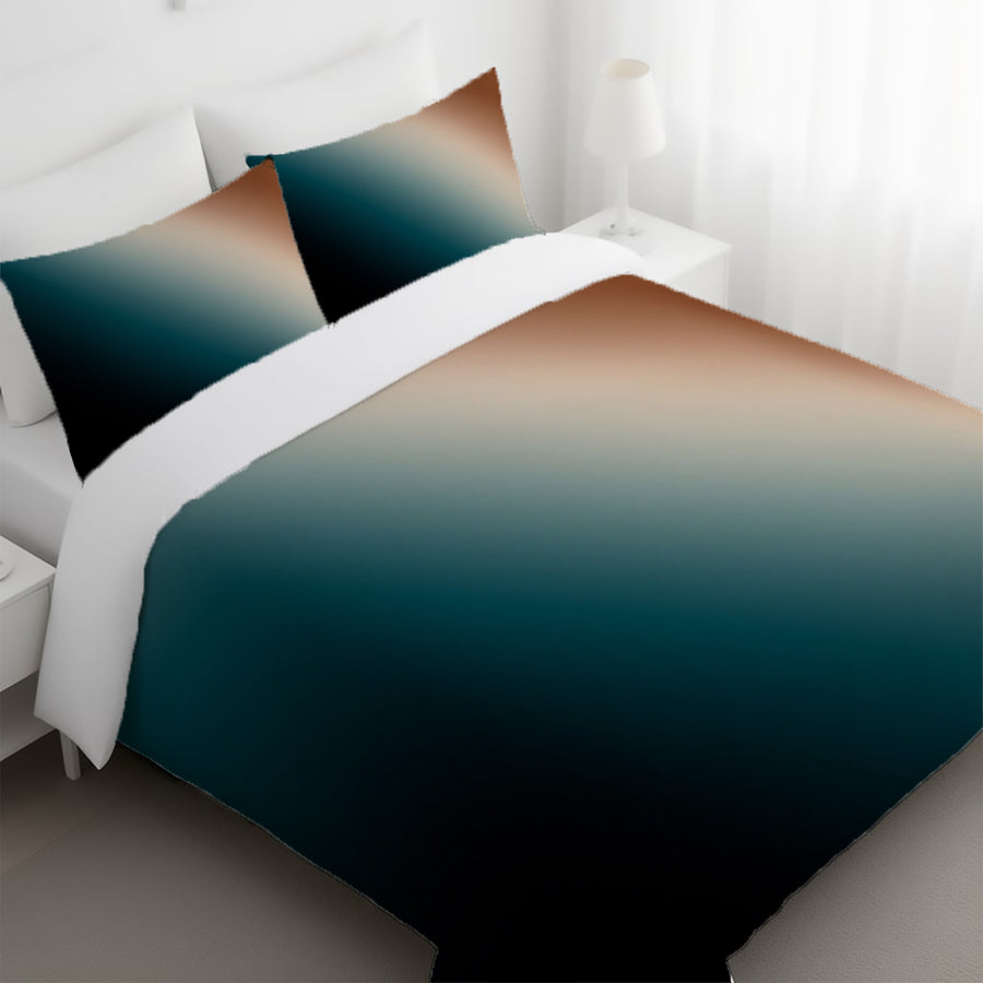 Teal and Brown Diagonal Gradient Pattern Duvet Cover