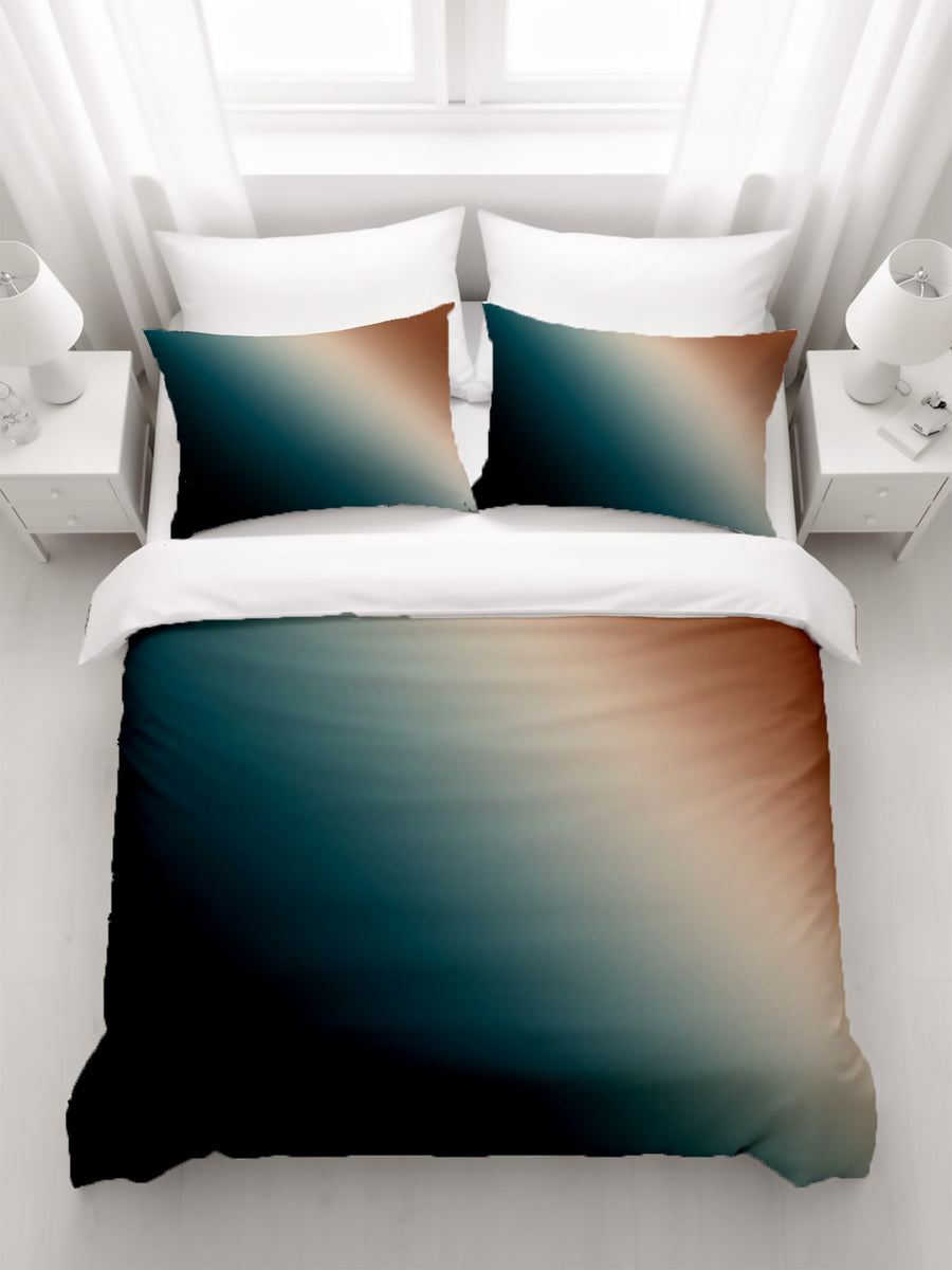 Teal and Brown Diagonal Gradient Pattern Duvet Cover