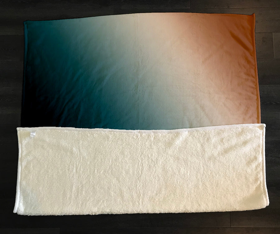 Teal and Brown Diagonal Gradient Pattern Fleece Sherpa Blanket