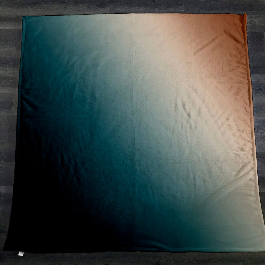 Teal and Brown Diagonal Gradient Pattern Fleece Sherpa Blanket