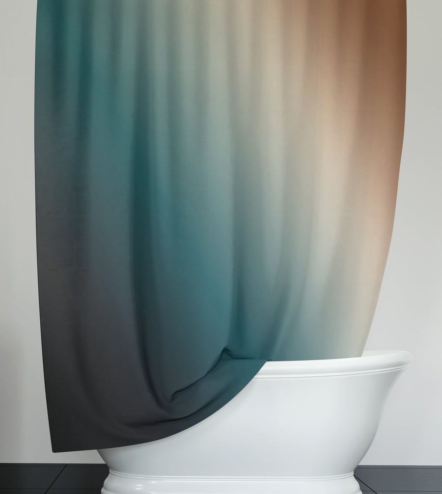 Teal and Brown Diagonal Gradient Pattern Shower Curtain