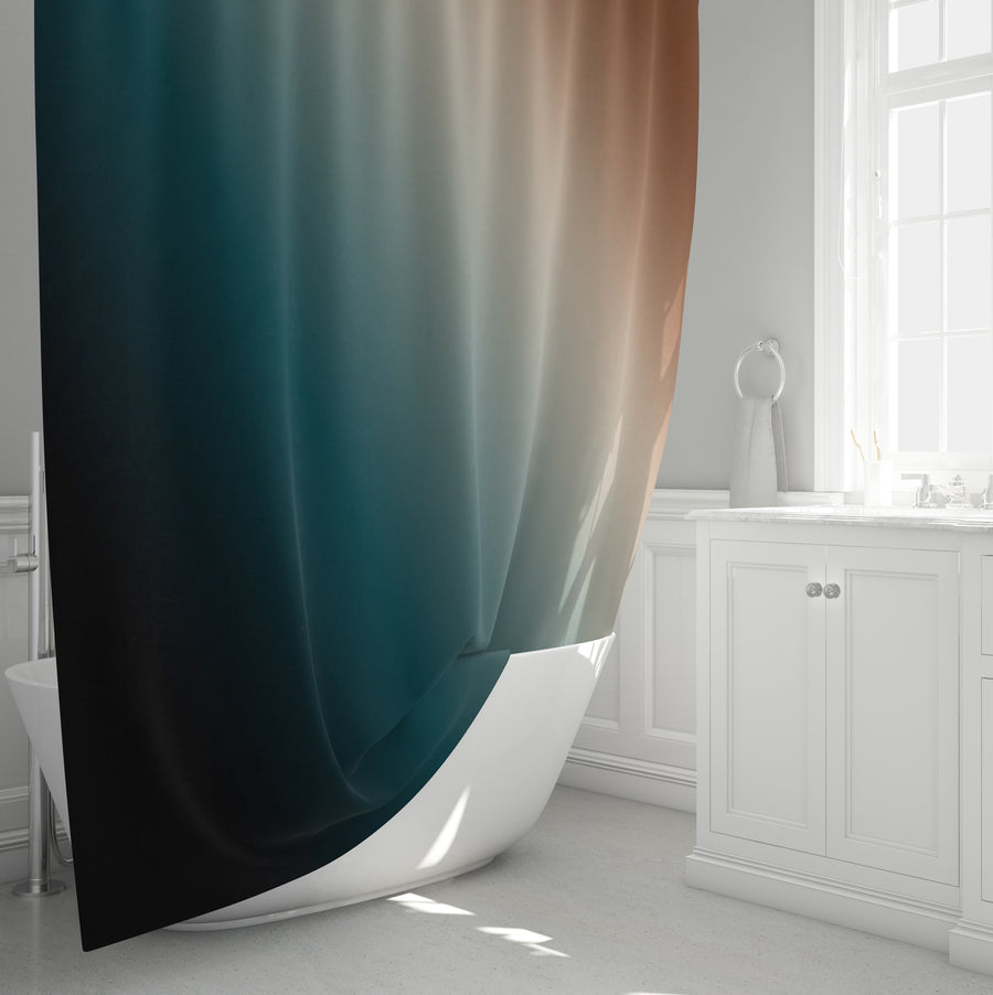 Teal and Brown Diagonal Gradient Pattern Shower Curtain