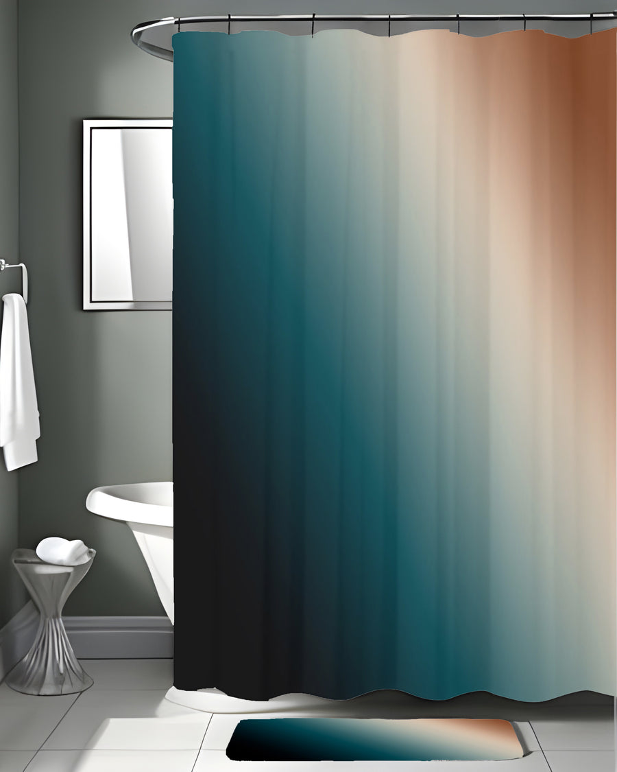 Teal and Brown Diagonal Gradient Pattern Shower Curtain