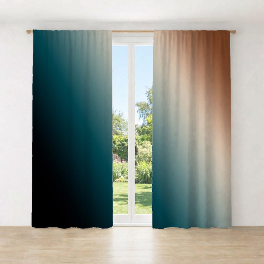 Teal and Brown Diagonal Gradient Pattern Window Curtains