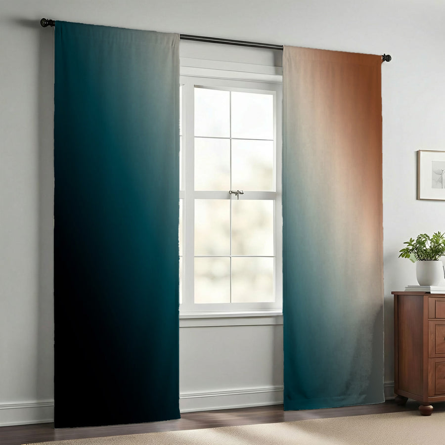 Teal and Brown Diagonal Gradient Pattern Window Curtains