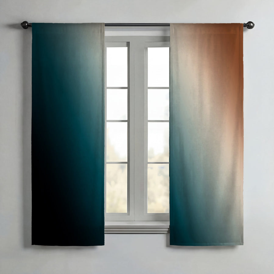 Teal and Brown Diagonal Gradient Pattern Window Curtains