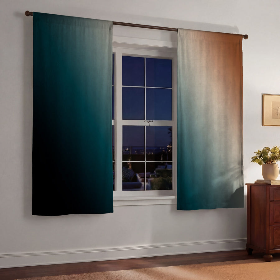Teal and Brown Diagonal Gradient Pattern Window Curtains