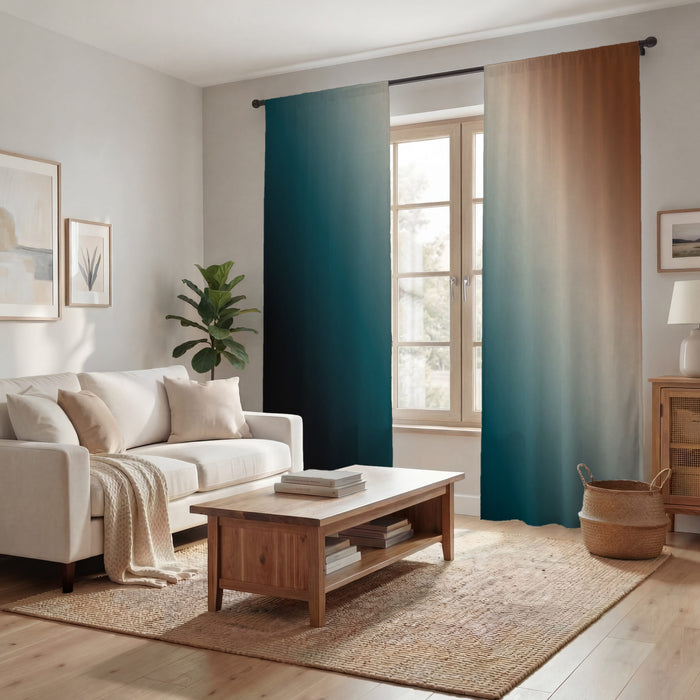 Teal and Brown Diagonal Gradient Pattern Window Curtains
