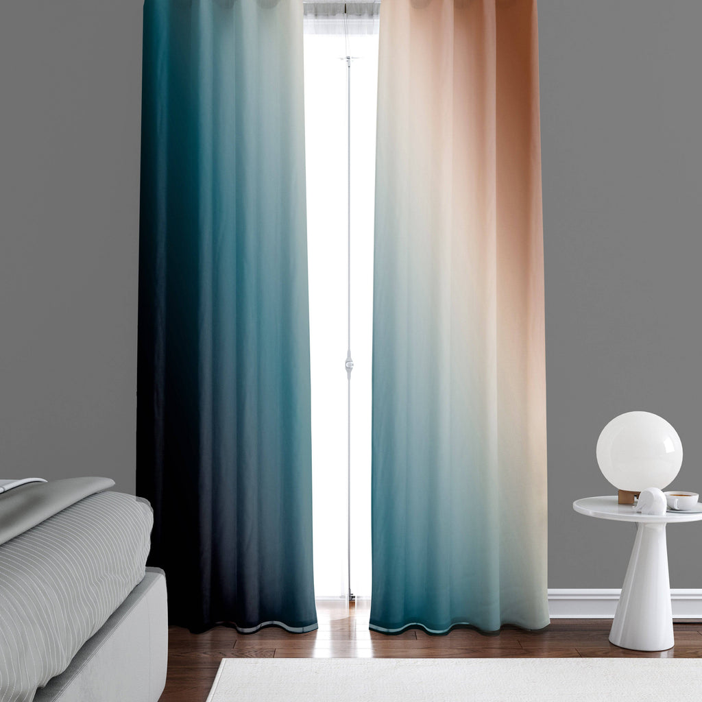 Multi Color Black, Blue, Beige and Brown Gradient Window Curtains - Deja Blue Studios