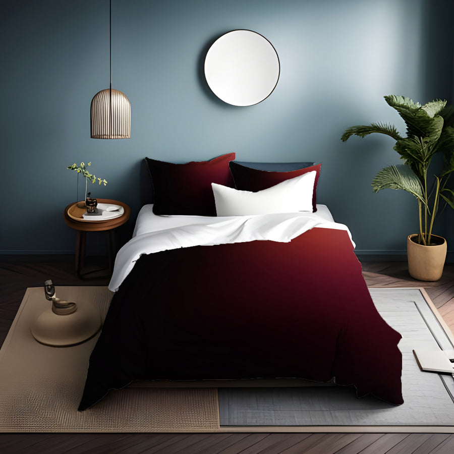 Deep Red Gradient Minimalist Pattern Duvet Cover