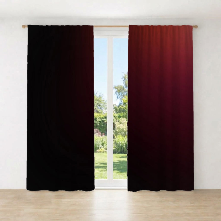 Deep Red Gradient Minimalist Pattern Window Curtains