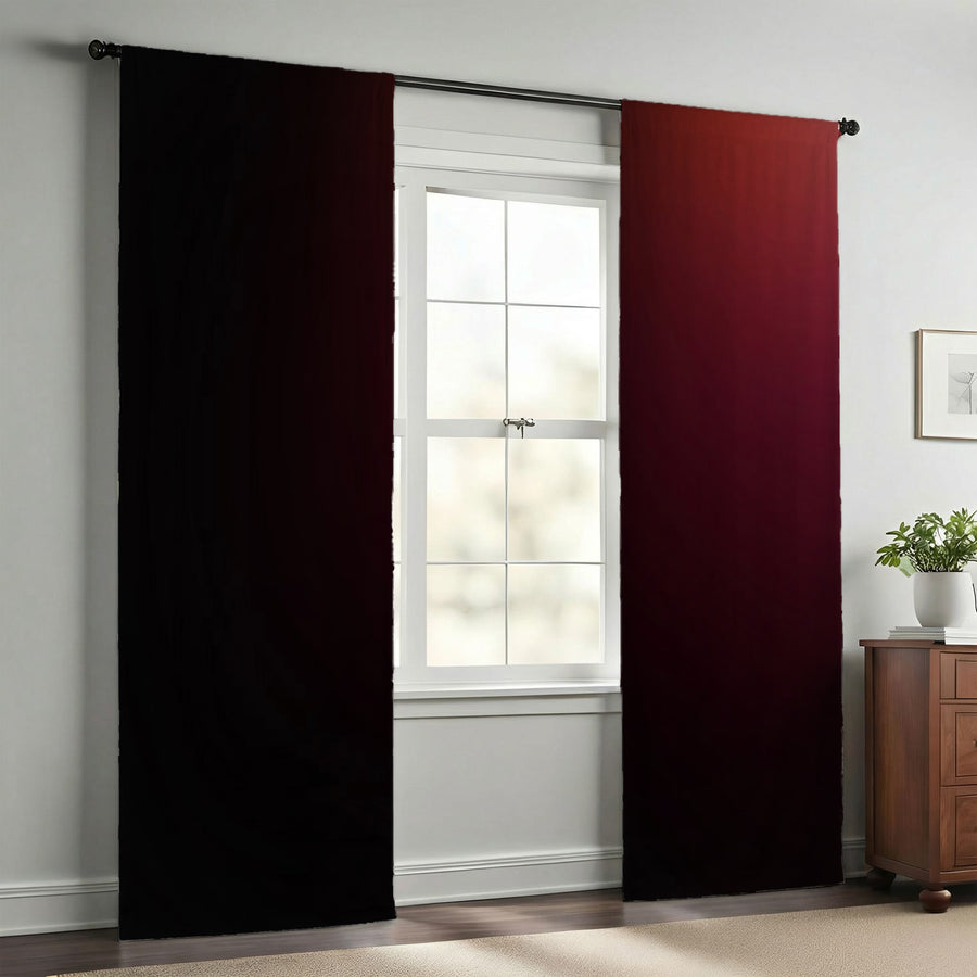 Deep Red Gradient Minimalist Pattern Window Curtains