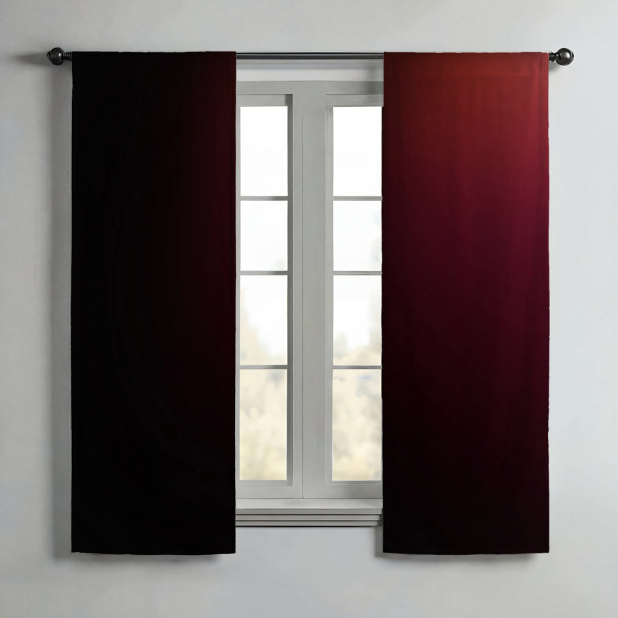 Deep Red Gradient Minimalist Pattern Window Curtains