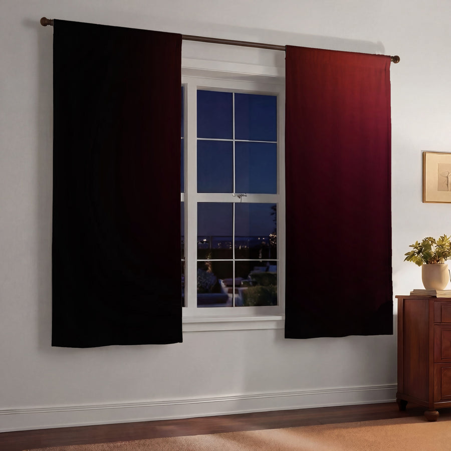 Deep Red Gradient Minimalist Pattern Window Curtains