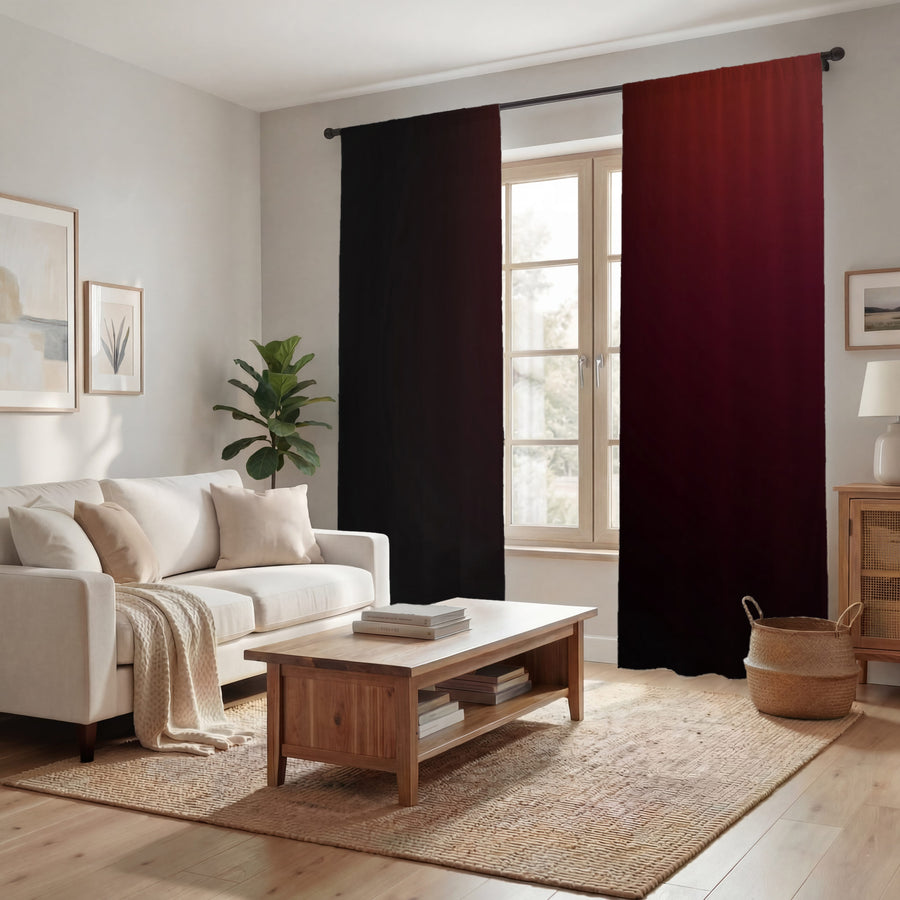 Deep Red Gradient Minimalist Pattern Window Curtains