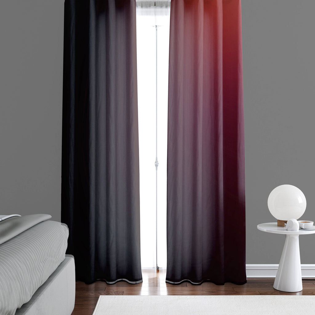 Red Wine and Black Ombre Gradient Window Curtains - Deja Blue Studios