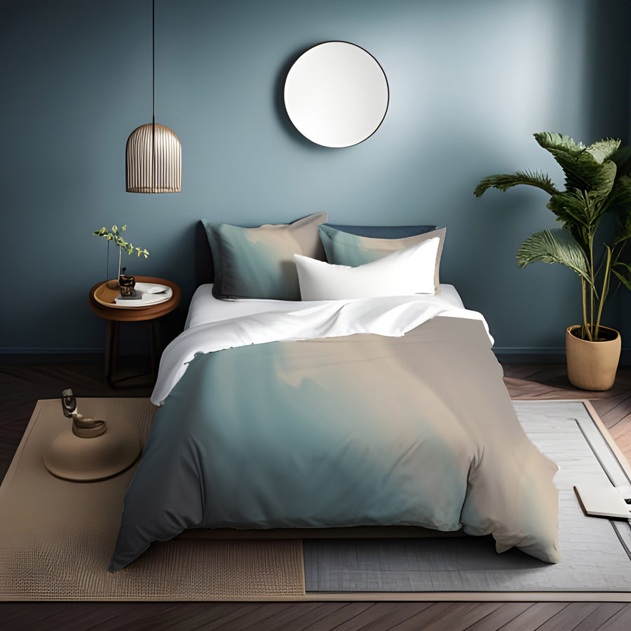 Soft Beige and Teal Gradient Blend Duvet Cover