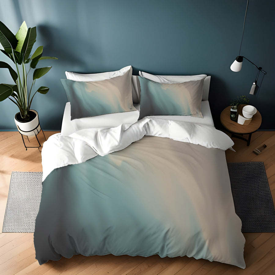 Soft Beige and Teal Gradient Blend Duvet Cover