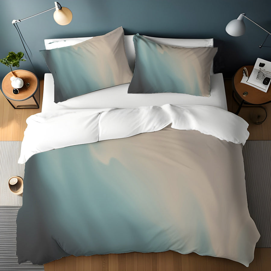 Soft Beige and Teal Gradient Blend Duvet Cover
