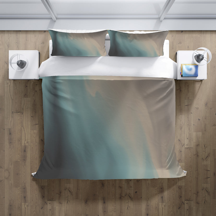 Soft Beige and Teal Gradient Blend Duvet Cover