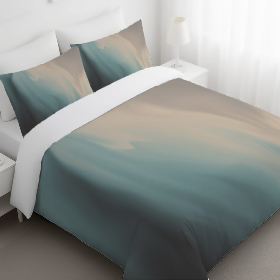 Soft Beige and Teal Gradient Blend Duvet Cover