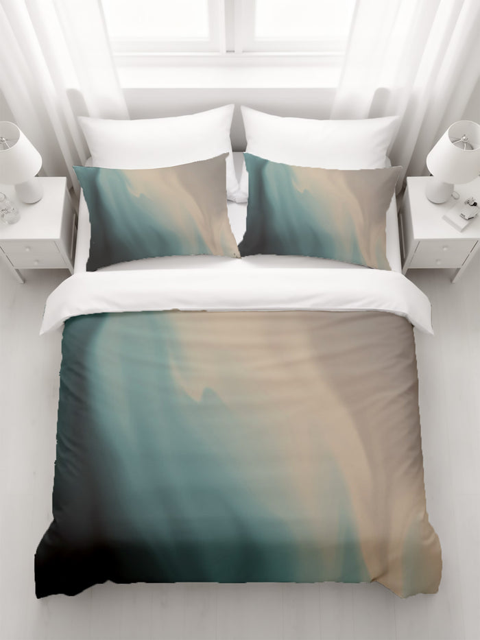 Soft Beige and Teal Gradient Blend Duvet Cover