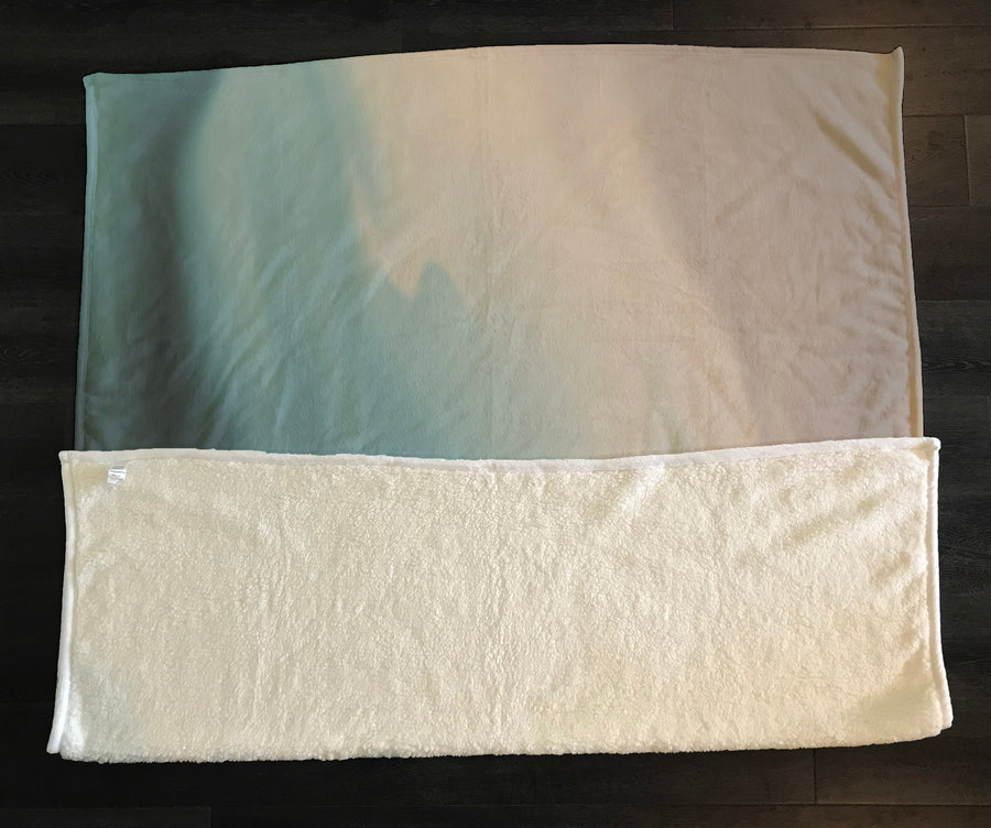Soft Beige and Teal Gradient Blend Fleece Sherpa Blanket