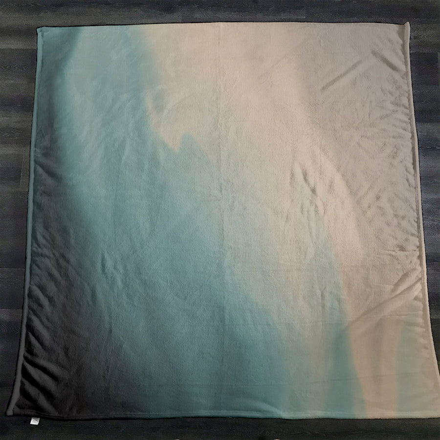 Soft Beige and Teal Gradient Blend Fleece Sherpa Blanket