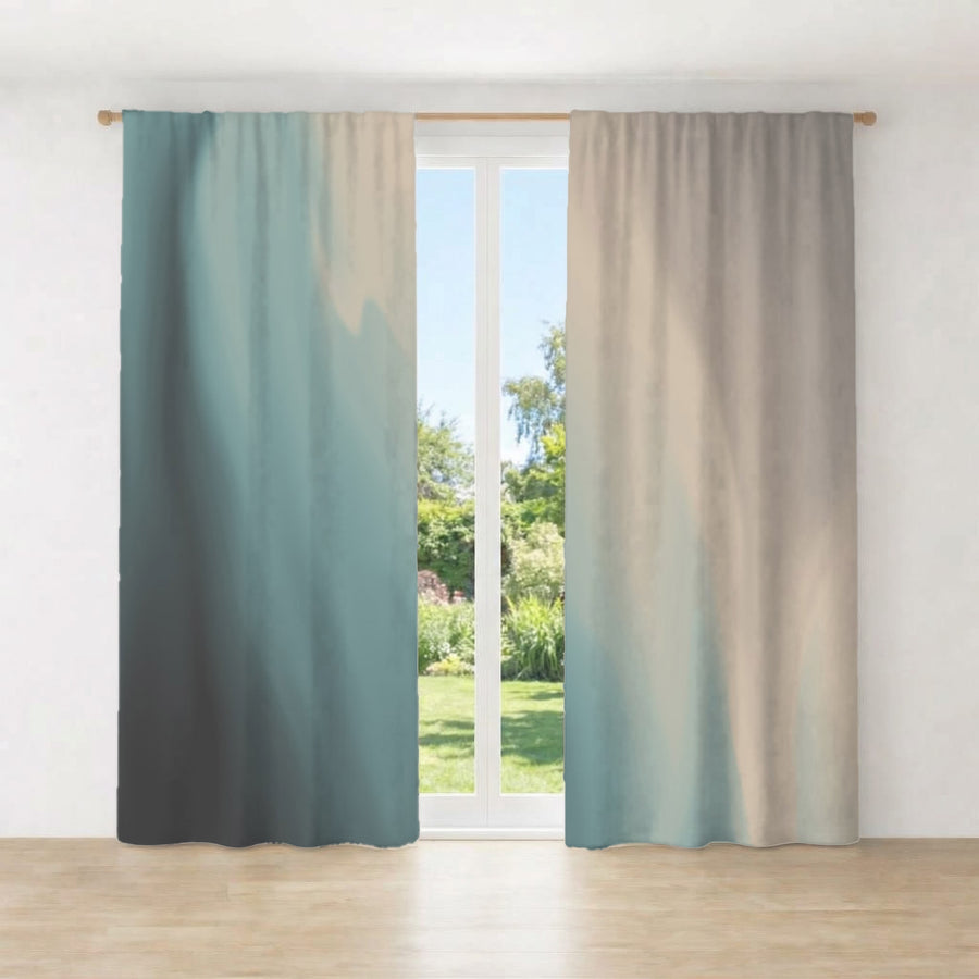 Soft Beige and Teal Gradient Blend Window Curtains