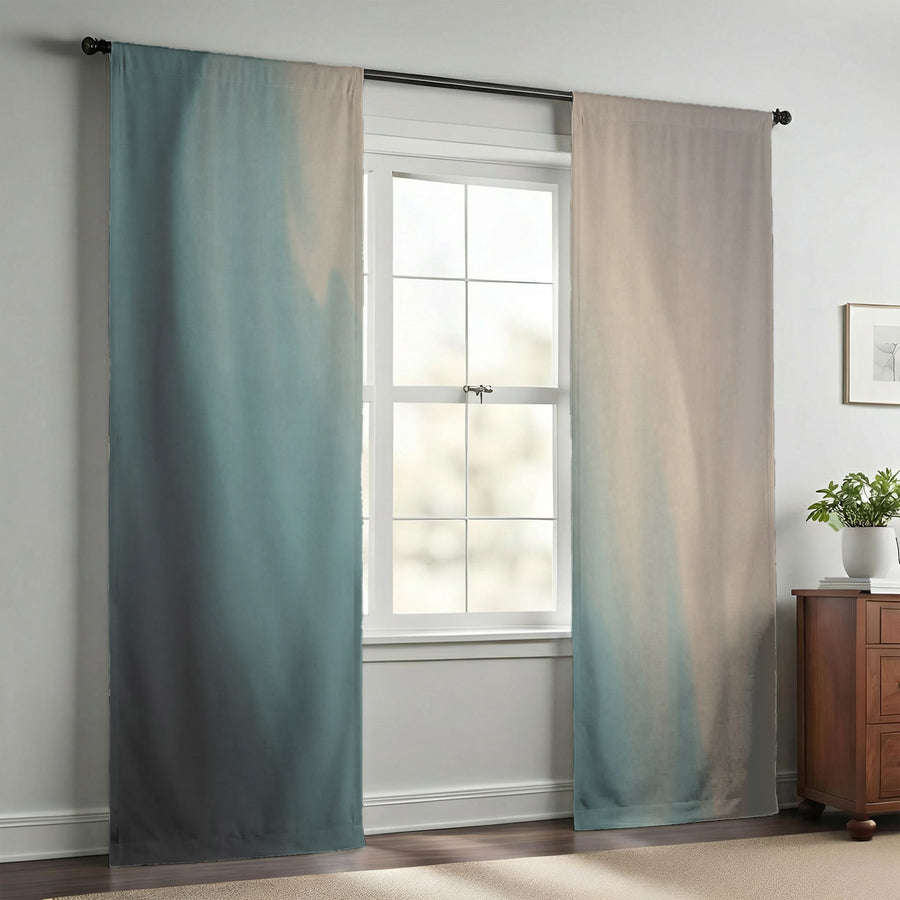 Soft Beige and Teal Gradient Blend Window Curtains