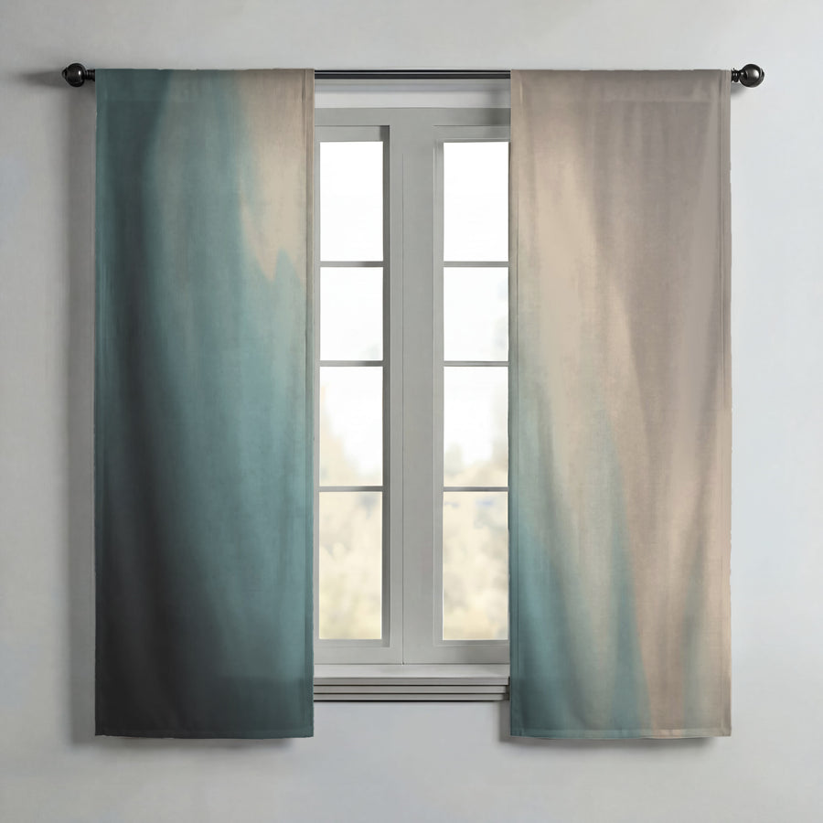 Soft Beige and Teal Gradient Blend Window Curtains