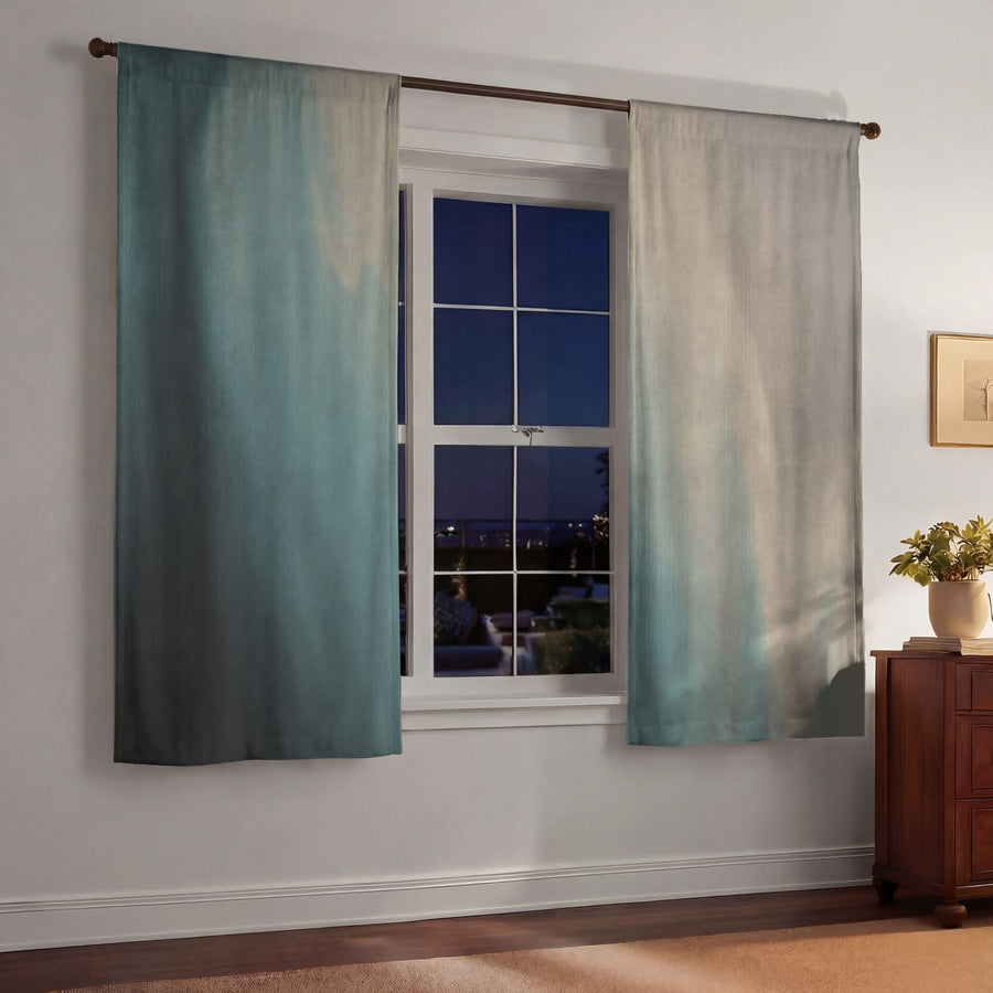 Soft Beige and Teal Gradient Blend Window Curtains