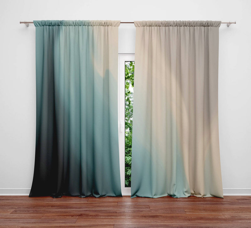 Multi Tone Blue and Beige Abstract Color Gradient Window Curtains - Deja Blue Studios