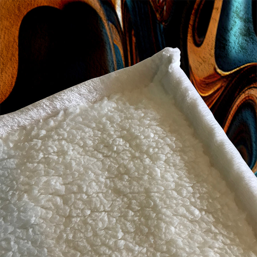 Brown and Teal Liquid Marble Swirl Pattern Fleece Sherpa Blanket