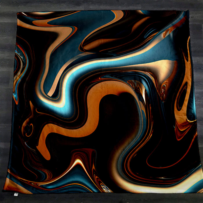 Brown and Teal Liquid Marble Swirl Pattern Fleece Sherpa Blanket