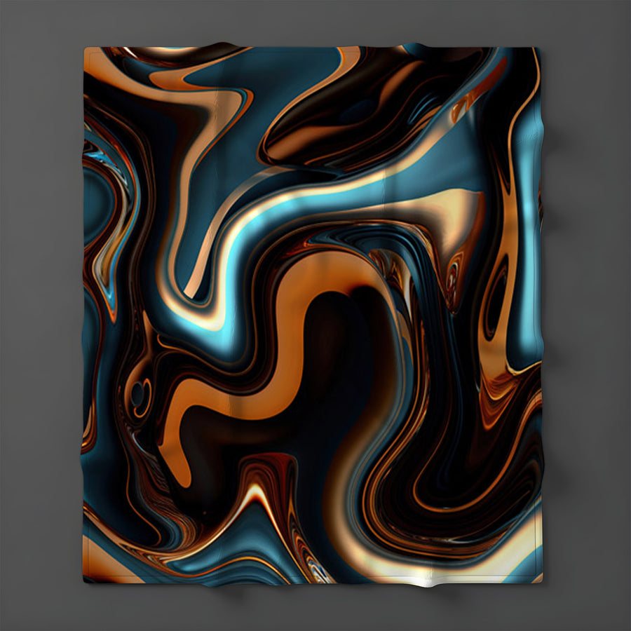 Brown and Teal Liquid Marble Swirl Pattern Fleece Sherpa Blanket