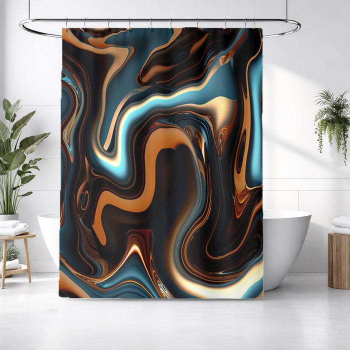 Brown and Teal Liquid Marble Swirl Pattern Shower Curtain