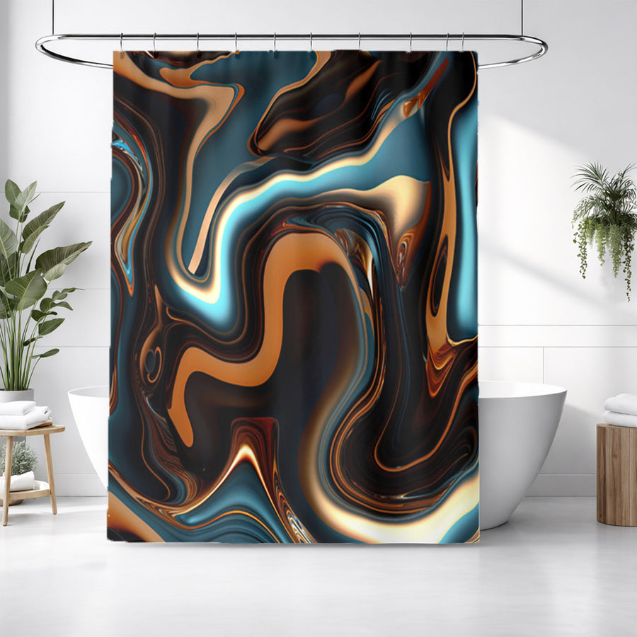 Brown and Teal Liquid Marble Swirl Pattern Shower Curtain