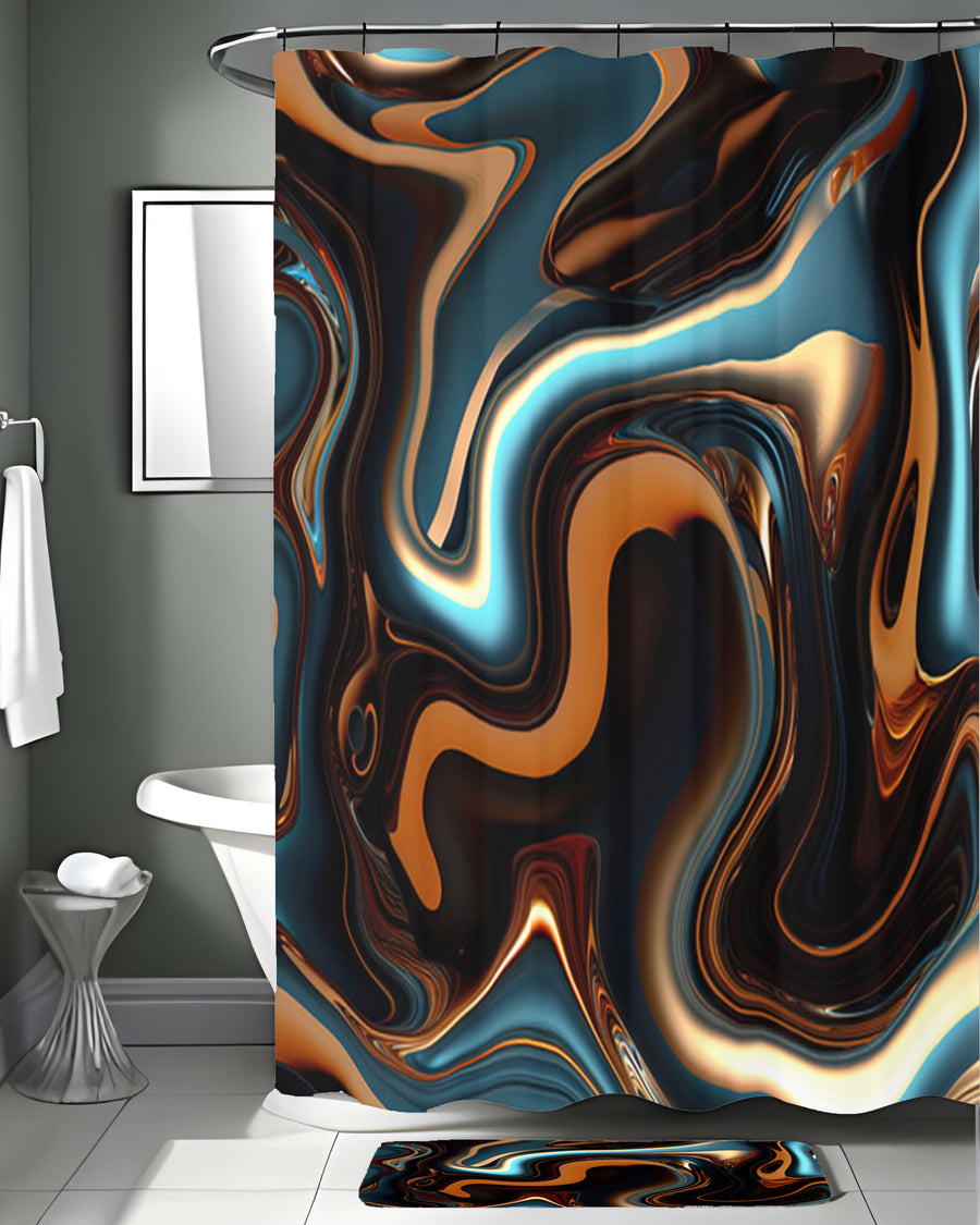 Brown and Teal Liquid Marble Swirl Pattern Shower Curtain