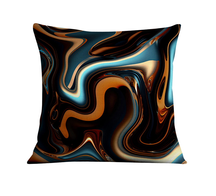 Brown and Teal Liquid Marble Swirl Pattern Throw Pillow Cover