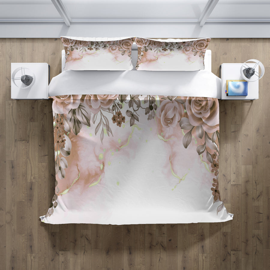Beige Floral Rose Cluster Pattern Duvet Cover